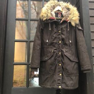 Chocolate brown winter coat.